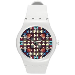 Symmetry Geometric Pattern Texture Round Plastic Sport Watch (m) by Bangk1t