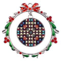 Symmetry Geometric Pattern Texture Metal X mas Wreath Ribbon Ornament by Bangk1t