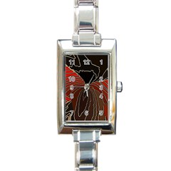 Red Gold Black Voracious Plant Leaf Rectangle Italian Charm Watch by Bangk1t