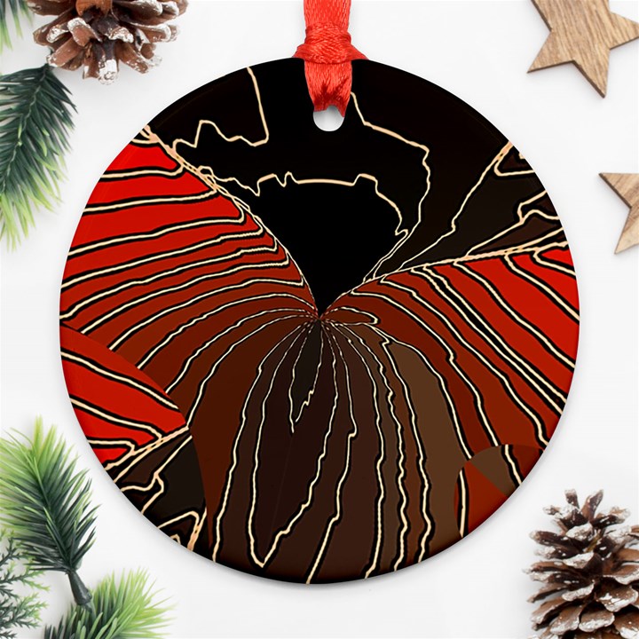 Red Gold Black Voracious Plant Leaf Ornament (Round)