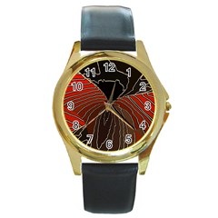 Red Gold Black Voracious Plant Leaf Round Gold Metal Watch by Bangk1t