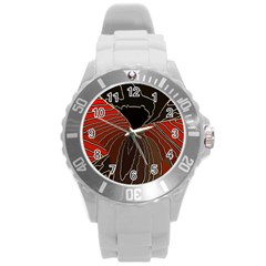 Red Gold Black Voracious Plant Leaf Round Plastic Sport Watch (l) by Bangk1t