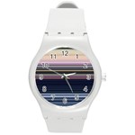 Horizontal Line Strokes Color Lines Round Plastic Sport Watch (M) Front