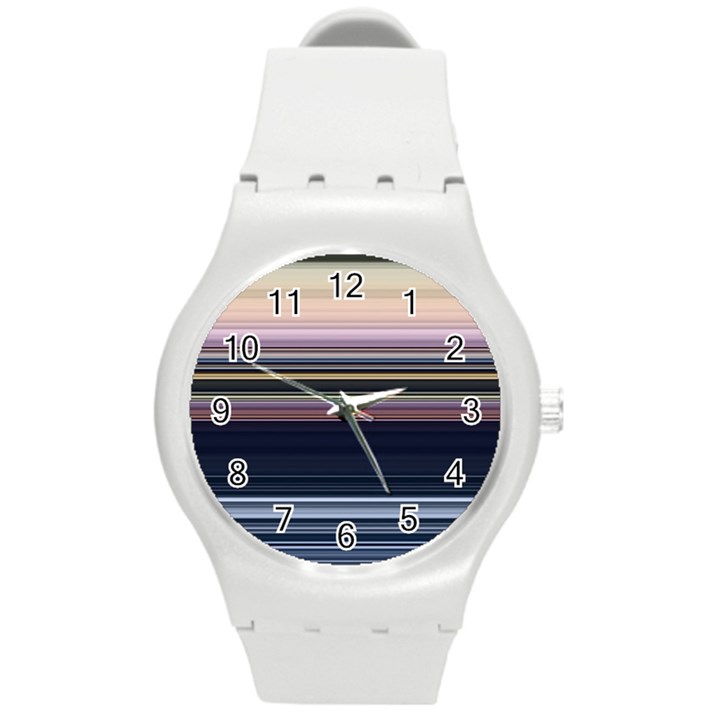 Horizontal Line Strokes Color Lines Round Plastic Sport Watch (M)