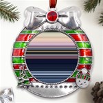 Horizontal Line Strokes Color Lines Metal X Mas Ribbon With Red Crystal Round Ornament Front