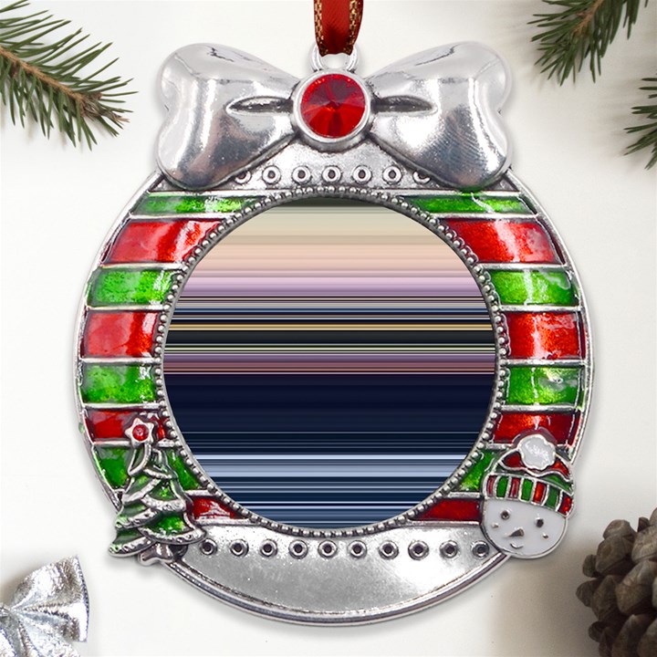 Horizontal Line Strokes Color Lines Metal X Mas Ribbon With Red Crystal Round Ornament