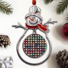 Diamond Geometric Square Design Pattern Metal Snowman Ornament