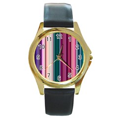 Vertical Line Color Lines Texture Round Gold Metal Watch by Bangk1t