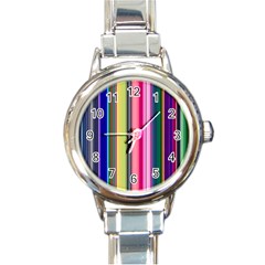 Pastel Colors Striped Pattern Round Italian Charm Watch by Bangk1t