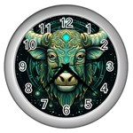 Bull Star Sign Wall Clock (Silver) Front