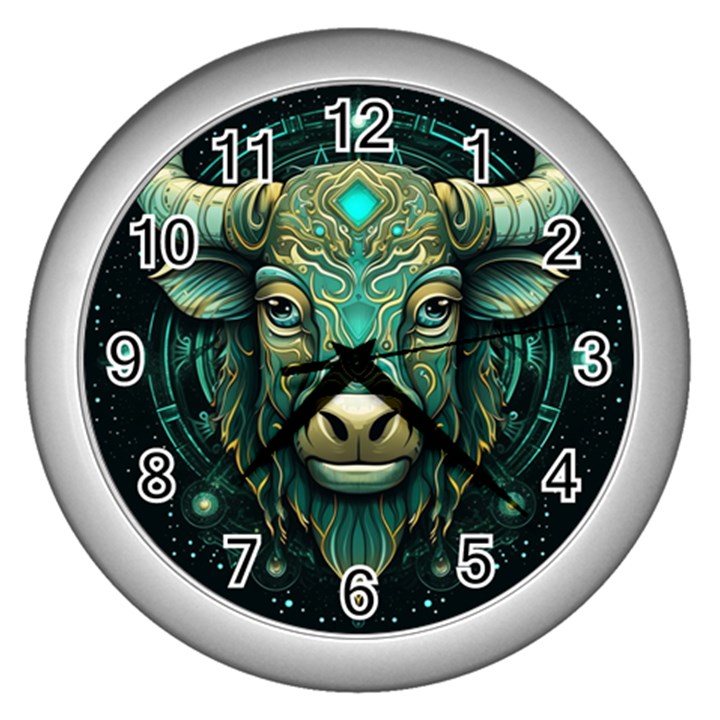 Bull Star Sign Wall Clock (Silver)