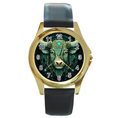 Bull Star Sign Round Gold Metal Watch by Bangk1t