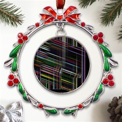 False Prismatic Black Background Metal X mas Wreath Ribbon Ornament by Bangk1t