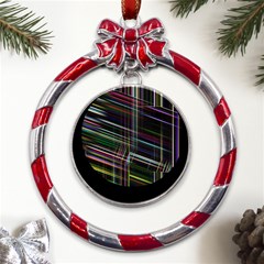 False Prismatic Black Background Metal Red Ribbon Round Ornament by Bangk1t