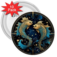 Fish Star Sign 3  Buttons (10 Pack)  by Bangk1t