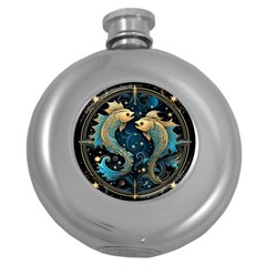 Fish Star Sign Round Hip Flask (5 Oz) by Bangk1t