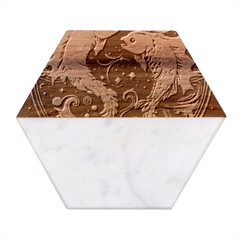 Fish Star Sign Marble Wood Coaster (hexagon)  by Bangk1t