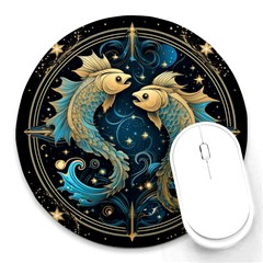 Fish Star Sign Round Mousepad by Bangk1t