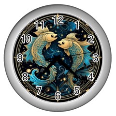 Fish Star Sign Wall Clock (silver)