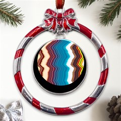 Line Vertical Lines Color Lines Metal Red Ribbon Round Ornament by Bangk1t