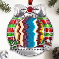 Line Vertical Lines Color Lines Metal X mas Ribbon With Red Crystal Round Ornament by Bangk1t