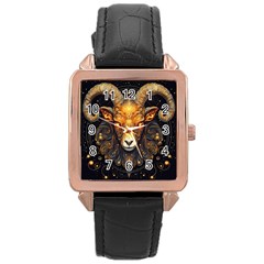 Aries Star Sign Rose Gold Leather Watch  by Bangk1t