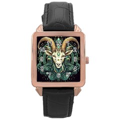 Capricorn Star Sign Rose Gold Leather Watch  by Bangk1t