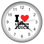 I love lemon juice Wall Clock (Silver) Front