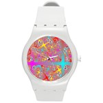 Geometric Abstract Colorful Round Plastic Sport Watch (M) Front