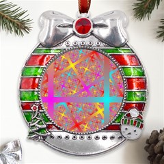 Geometric Abstract Colorful Metal X mas Ribbon With Red Crystal Round Ornament