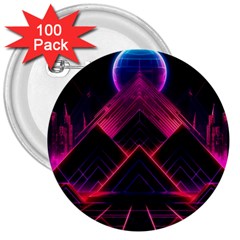 Synthwave City Retrowave Wave 3  Buttons (100 Pack)  by Bangk1t