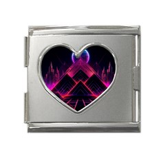 Synthwave City Retrowave Wave Mega Link Heart Italian Charm (18mm) by Bangk1t