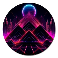 Synthwave City Retrowave Wave Magnet 5  (round) by Bangk1t