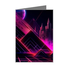 Synthwave City Retrowave Wave Mini Greeting Card by Bangk1t