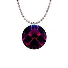 Synthwave City Retrowave Wave 1  Button Necklace by Bangk1t