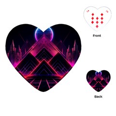 Synthwave City Retrowave Wave Playing Cards Single Design (heart)