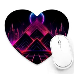 Synthwave City Retrowave Wave Heart Mousepad by Bangk1t