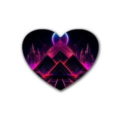 Synthwave City Retrowave Wave Rubber Heart Coaster (4 Pack)