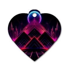 Synthwave City Retrowave Wave Dog Tag Heart (one Side)