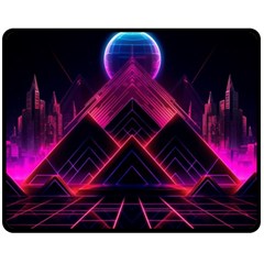 Synthwave City Retrowave Wave Fleece Blanket (medium) by Bangk1t