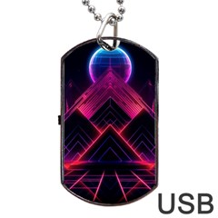 Synthwave City Retrowave Wave Dog Tag Usb Flash (two Sides)