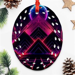 Synthwave City Retrowave Wave Ornament (oval Filigree) by Bangk1t