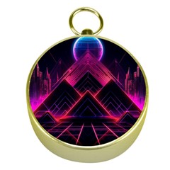 Synthwave City Retrowave Wave Gold Compasses by Bangk1t