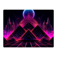 Synthwave City Retrowave Wave Two Sides Premium Plush Fleece Blanket (mini) by Bangk1t