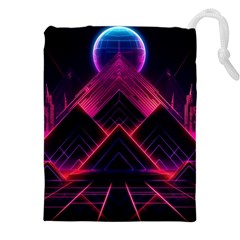 Synthwave City Retrowave Wave Drawstring Pouch (4xl) by Bangk1t