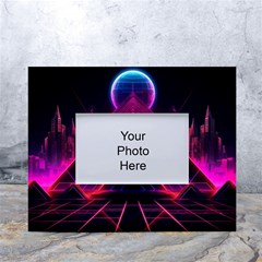 Synthwave City Retrowave Wave White Tabletop Photo Frame 4 x6  by Bangk1t