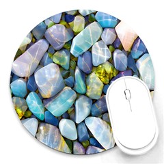 Stones Gems Multi Colored Rocks Round Mousepad by Bangk1t