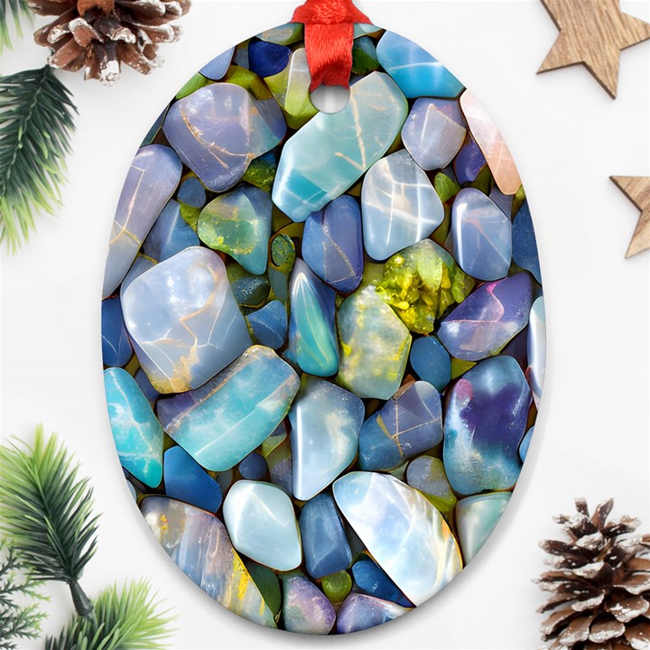 Stones Gems Multi Colored Rocks Ornament (Oval)