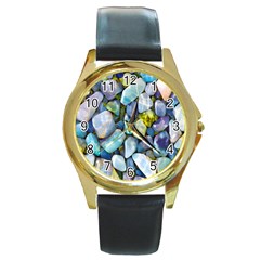 Stones Gems Multi Colored Rocks Round Gold Metal Watch by Bangk1t