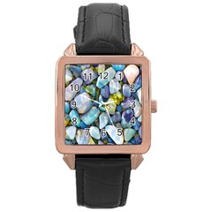 Stones Gems Multi Colored Rocks Rose Gold Leather Watch  by Bangk1t